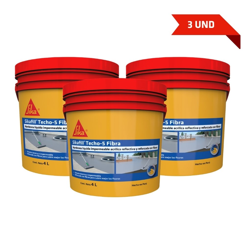 Pack 3 Und. Impermeabilizante SikaFill® Techo-5 Fibra 4L